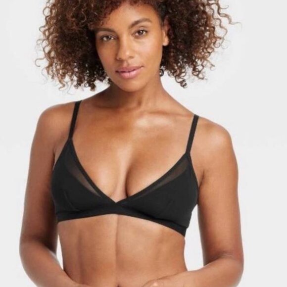 Auden Black Mesh Pullover Unlined Bralette Lace, Size Medium - Picture 1 of 4